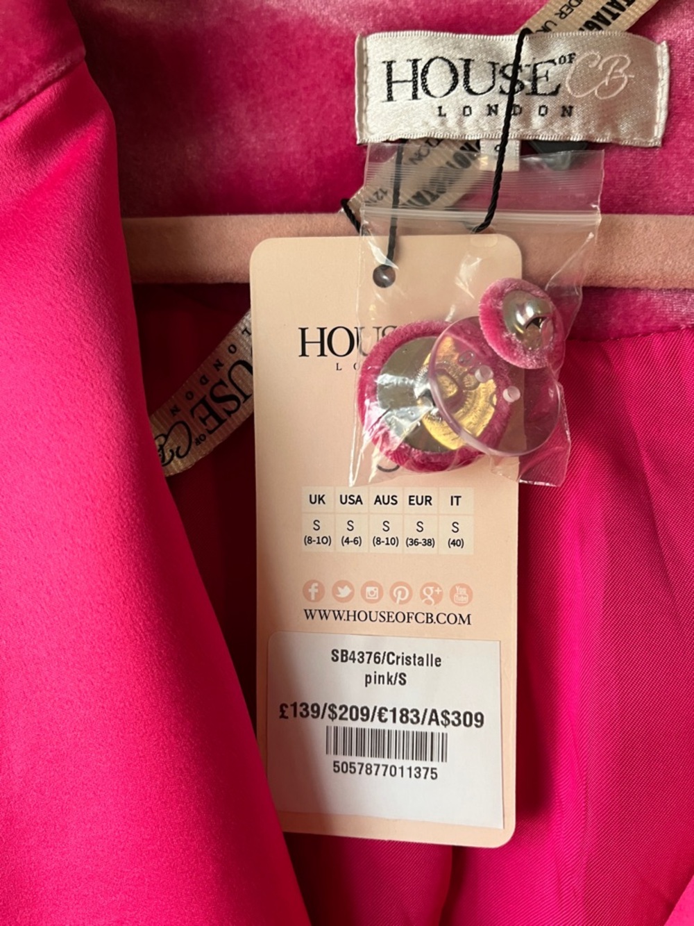 House of CB Hot Pink Cristalle Double-Breasted Blazer Dress - Picture 9 of 9